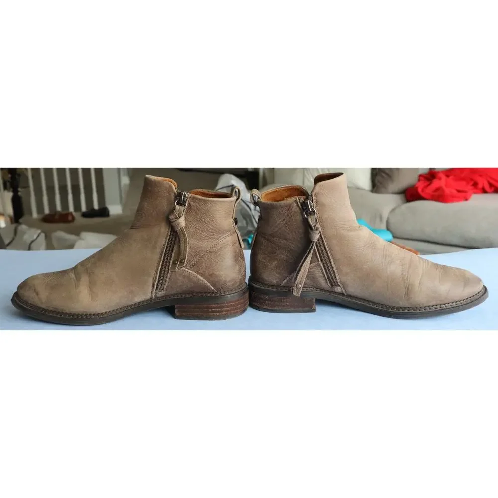 Franco Sarto Hyla Leather Ankle Boots Booties Womens 8 Round Toe Distressed Zip